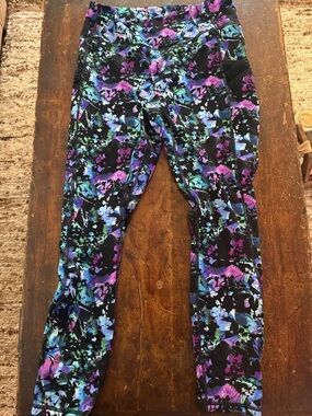 Fabletics Motion 365 Black Multicolor Floral Print Leggings Large